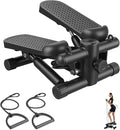 Mini Stair Steppers with Resistance Bands for Exercise at Home, Portable Exercise Twist Stepper Machine for Full Body Workout, Hydraulic Fitness Stepper with LCD Monitor，Black