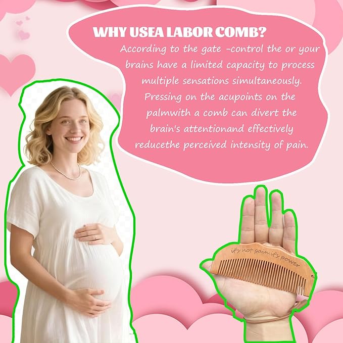 Labor Comb Kit with Massage Roller Ball and Pain Fidget, Wooden Birth Support Tools for Expectant Mothers, Pregnancy Essentials (Wood)