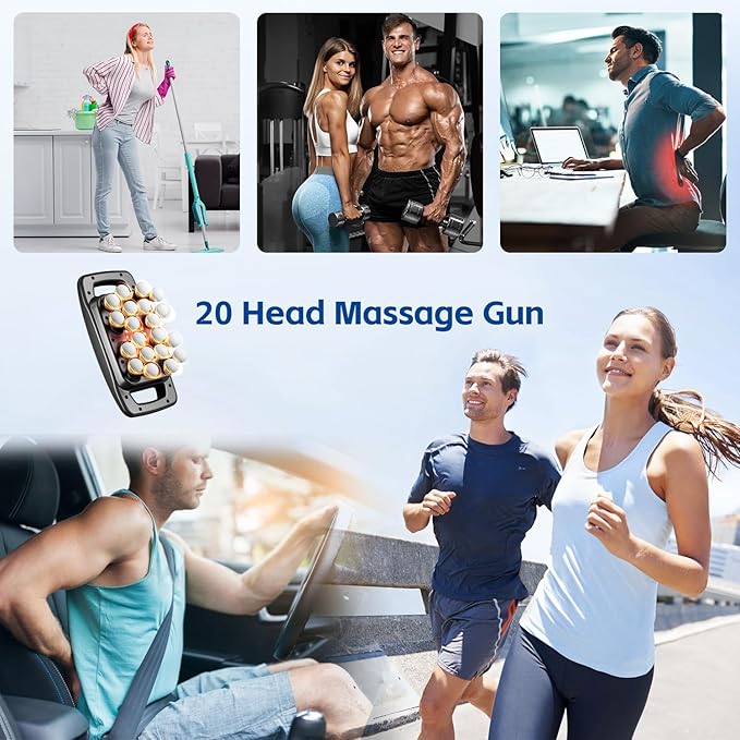 cotsoco 20-Head Massage Gun Set, Deep Tissue Percussion Massager with 9 Modes and 9 Intensities, Quiet Handheld Muscle Massager for Back, Shoulders, Legs, Foot & Body Pain Relief