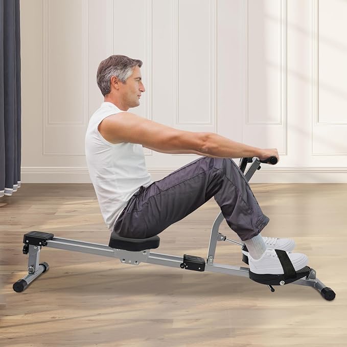 Rowing Machine, Professional Compact Rowing Machine with 12 Levels of Resistance, 3 Adjustable Height and LED Meter, Foldable Hydraulic Rower for Home and Gym Use, Sports Fields