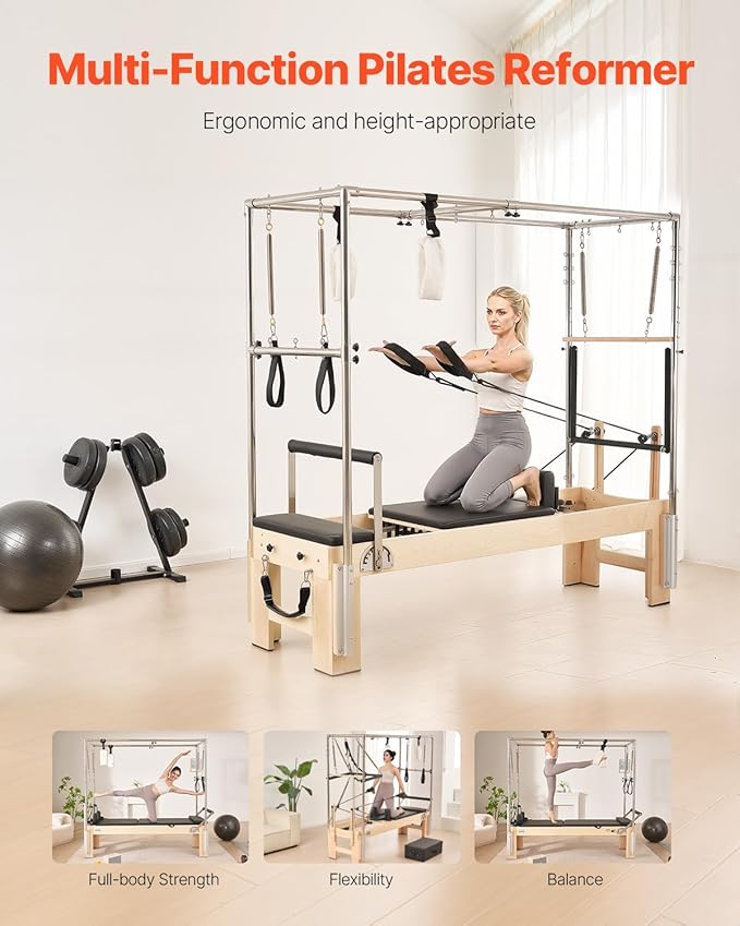 VEVOR Pilates Reformer Machine, Pilates Workout Equipment for Home Gym Studio Use, Pilates Reformer with Sitting Box and Jumpboard，fit for Beginners & Advanced Users
