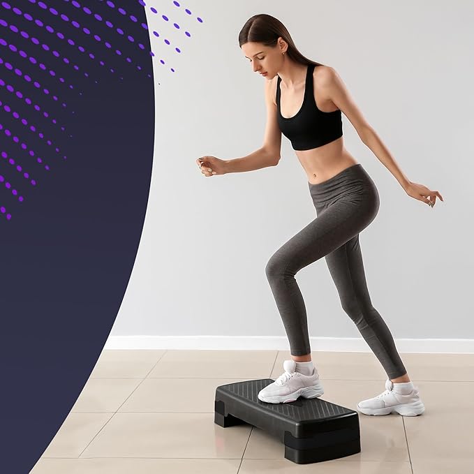 Exercise Steps – Fitness Stepper for Home & Gym, Suited for Aerobics, Cardio, Weights, Yoga, DVD Workout – Adjustable 2 Step Level Heights (10,15 cm) – Perfect Equipment Accessory Set