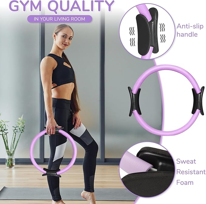 TOPZGLEEY Pilates Ring and Ball Set with Resistance Bands - Pilates Equipment for Home Workout - 14'' & 12'' Pilates Rings, 2 Pilates Balls, 5 Resistance Bands,Guide