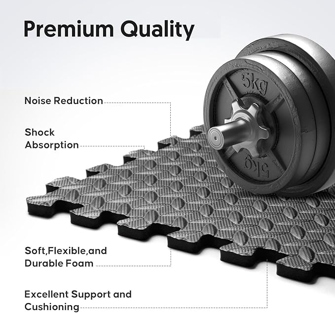 24 Pack Home Gym Mat, Puzzle Exercise Mat, EVA Interlocking Foam Floor Tiles for Home Workout Equipment and Kids' Play Areas - Black, 24 in x 24 in x ½ in - 24 Tiles (Black, 24 Pack, 96 SQ FT)