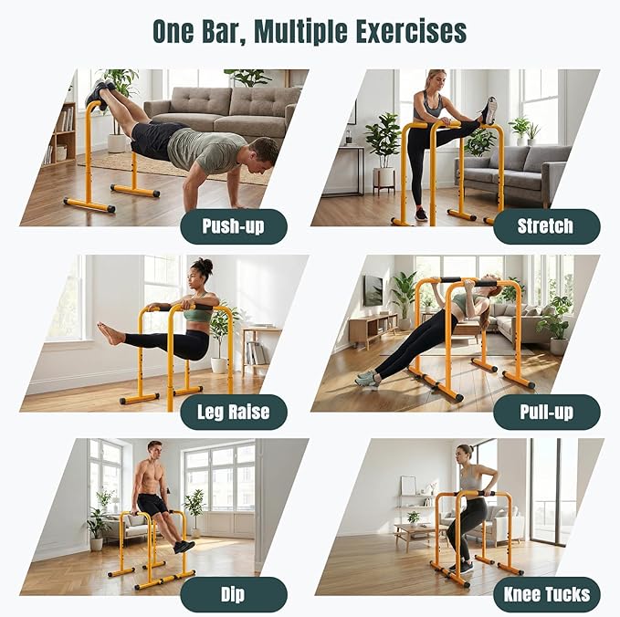 OLIXIS Dip Stands, Heavy Duty Pull Up Bar for Doorway, Adjustable Dip Bar Station Stabilizer Parallette Push Up Stand with Soft High-Density Foam Handles for Home, Gym, Patio, Office