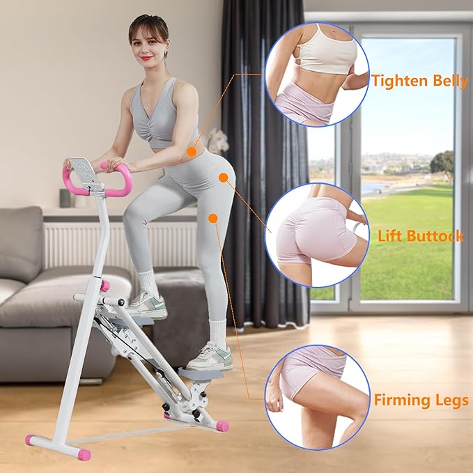 Stair Stepper for Home Gym Exercise, Vertical Climber Exercise Machine for Full Body Workout, Compact Folding Cardio Exercise Climber with Adjustable Handlebar (Pink)