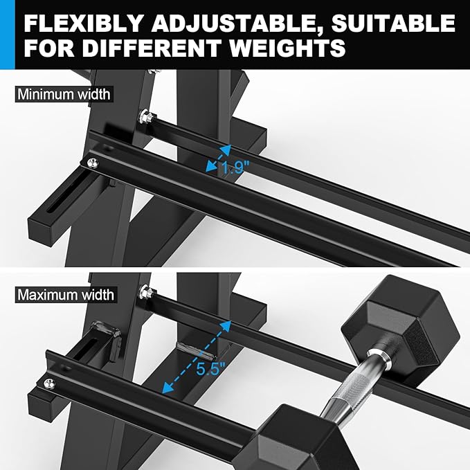 Adjustable Dumbbell Rack,3-Tier Dumbbell Rack with 1100 LBS Weight Capacity Accommodates Barbell Plates, Dumbbells and Kettlebells Space-Saving Weight Rack for Home Gym (Stand Only), Black