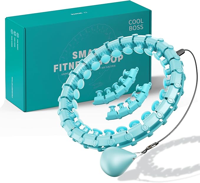 Coolboss Weighted Workout Hula Circle 33 Knots Infinity Hoola Fit Hoop Plus Size for Adult Weight Loss - Smart Exercise Waist Ring, Detachable & Adjustment Silent Fitted Equipment Cyan