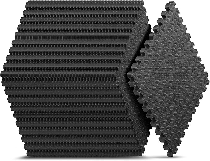 Home Gym Mat, Puzzle Exercise Mat, EVA Interlocking Foam Floor Tiles for Home Workout Equipment and Kids' Play Areas - Black, 24 in x 24 in x ½ in - 16 Tiles (Black, 16 Pack, 64 SQ FT)