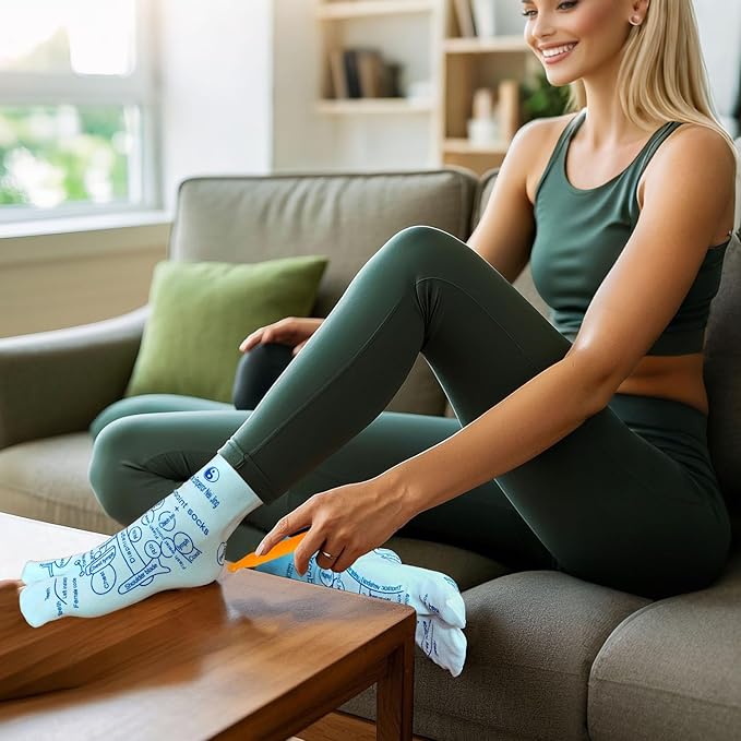 Reflexology Socks with Acupressure Massage Tools for Men and Women | Foot Pain Relief, Home Massage Therapy, Unisex Gift Idea Set of 4 (Blue, Large(9-11))