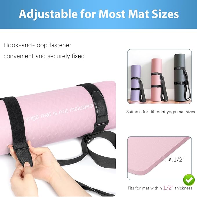 WOMACO Yoga Mat Strap, Adjustable Yoga Mat Carrier with Shoulder Strap & Handle for Women, Men