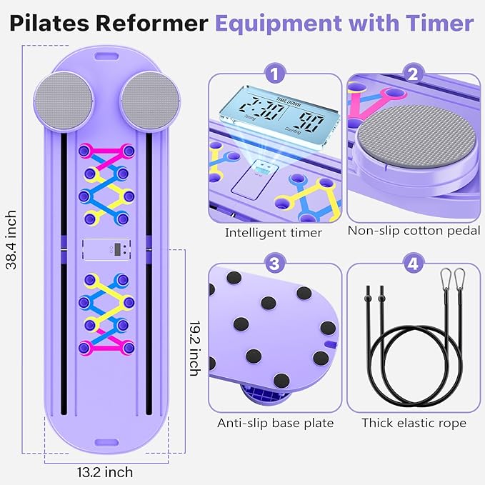 Pilates Board, Pilates Reformer Set, 7 in 1 Multifunctional Pilates Reformer Machine with Timer, Portable Foldable Pilates Board for Home Workout, Pilates Kit with Storage Bag，One Piece per Item