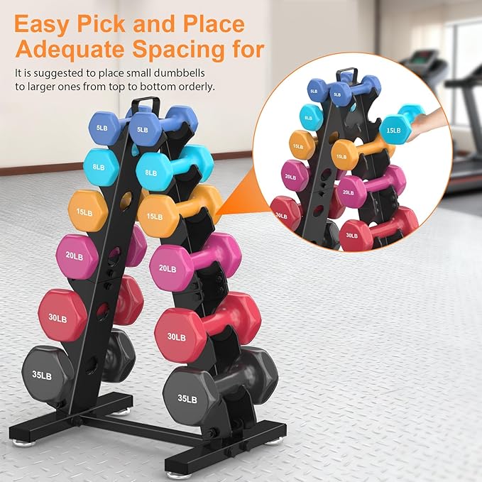 TomCare 6-Tier|5-Tier|4-Tier Dumbbell Rack Stand Only, Weight Rack for Home Gym Storage Stand for Weights Metal A-Frame Strength Training Dumbbell Holder with Handle (Dumbells not Included)