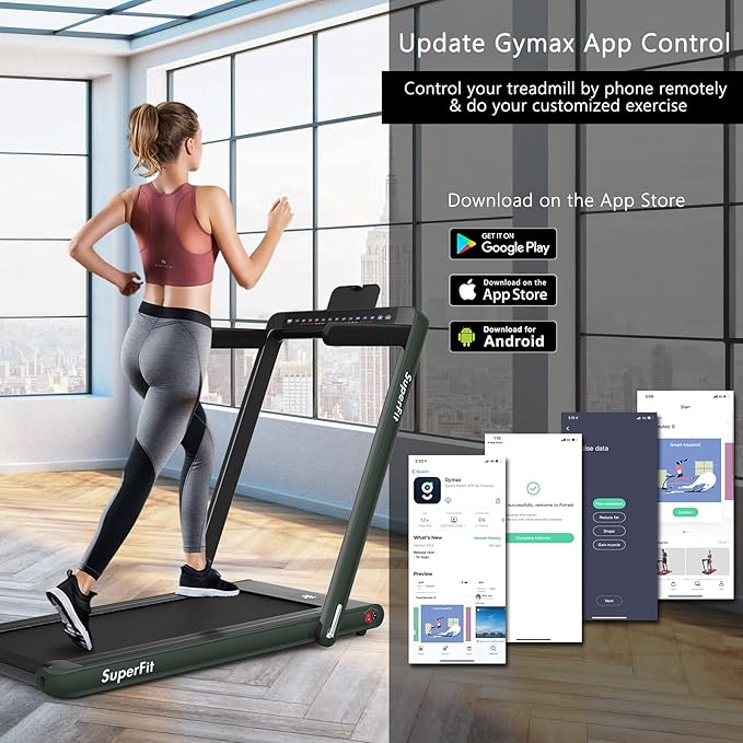 Goplus 2 in 1 Folding Treadmill with Dual Display, 2.25HP Superfit Under Desk Electric Pad Treadmill, Installation-Free, Blue Tooth Speaker, APP Control, Remote Control, Walking Jogging for Home