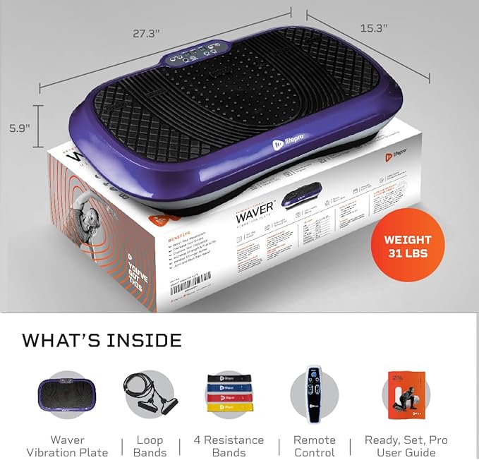 LifePro Vibration Plate Exercise Machine Purple- Whole Body Workout Vibration Fitness Platform w/ Loop Bands - Home Training Equipment - Remote, Balance Straps, Videos & Manual (Renewed)