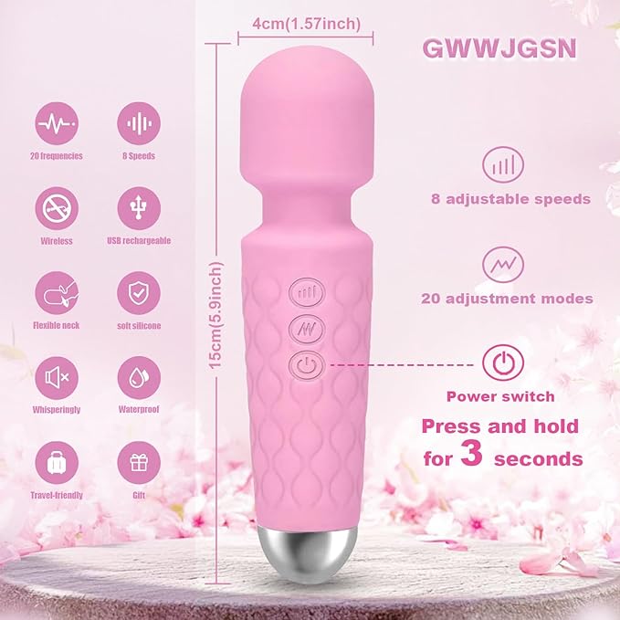 Portable Wireless Massager - 8 Speeds, 20 Modes, 3-Second Press to Power On, for Neck, Back, Arms, Legs Muscle Relaxation (Rose Pink)