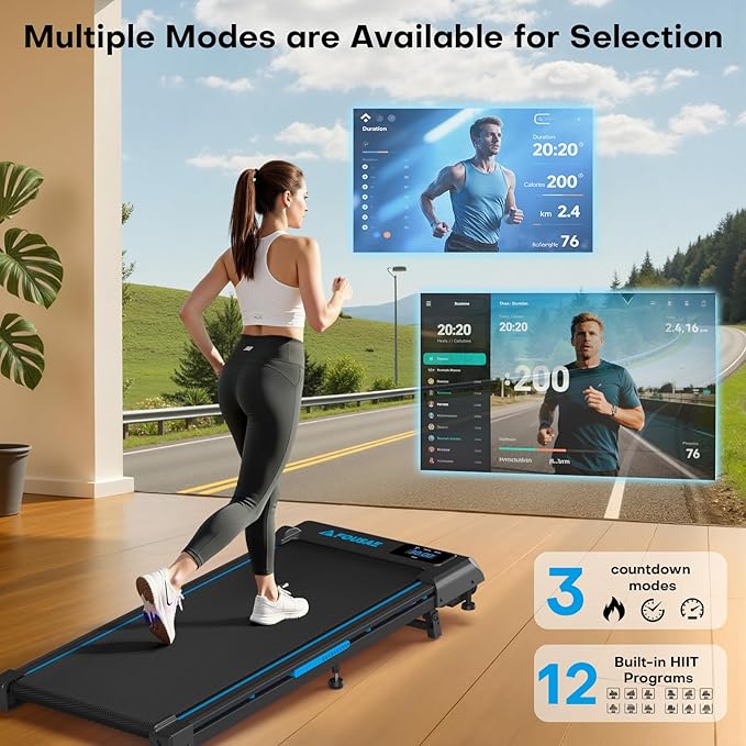 Walking Pad Treadmill, 6.2MPH Under Desk Walking Pad with 10% Incline, Treadmills for Home with Double Frame, 2.75HP Brushless Drive, 12 HIIT Programs, Remote Control, 350LBS Capacity