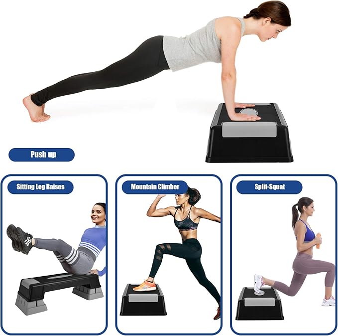 GYMAX Exercise Step Platform, 30” Aerobic Stepper with Risers, 5”-7”-9” Height Adjustable Non-slip Training Stepper for Home Gym Fitness
