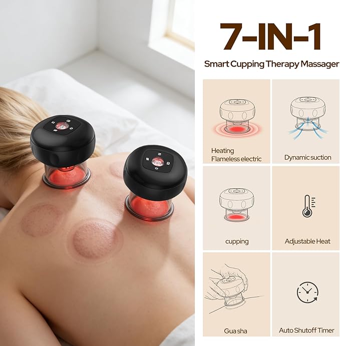 7-in-1 Electric Cupping Set, 12 Levels Cupping Kit for Massage Therapy for Targeted Pain Relief, Knots, Aches, Muscle Soreness - 2Pcs(Black)