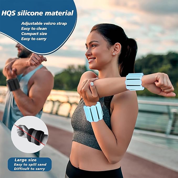 Wrist and Ankle Weights for Women & Men 2 Pack (1lb Each), Adjustable Silicone Wearable Arm & Leg Weights for Pilates, Gym, Yoga, Cardio, Strength Training