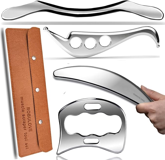 Professional Muscle Scraper Tool Set, 4-Piece IASTM Physical Therapy Kit with Carrying Case, Manual Massage Tools for Myofascial Release and Tissue Therapy