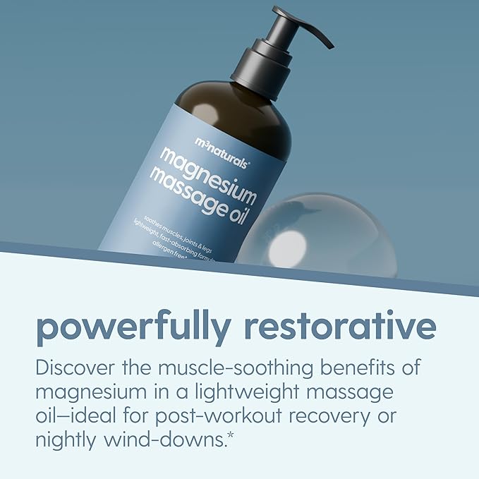 Magnesium Massage Oil for Sore Muscles, Feet, Joints and Leg Cramps, Helps with Sleeping and Post-Workout Recovery, for Sensitive Skin, 8 fl oz by M3