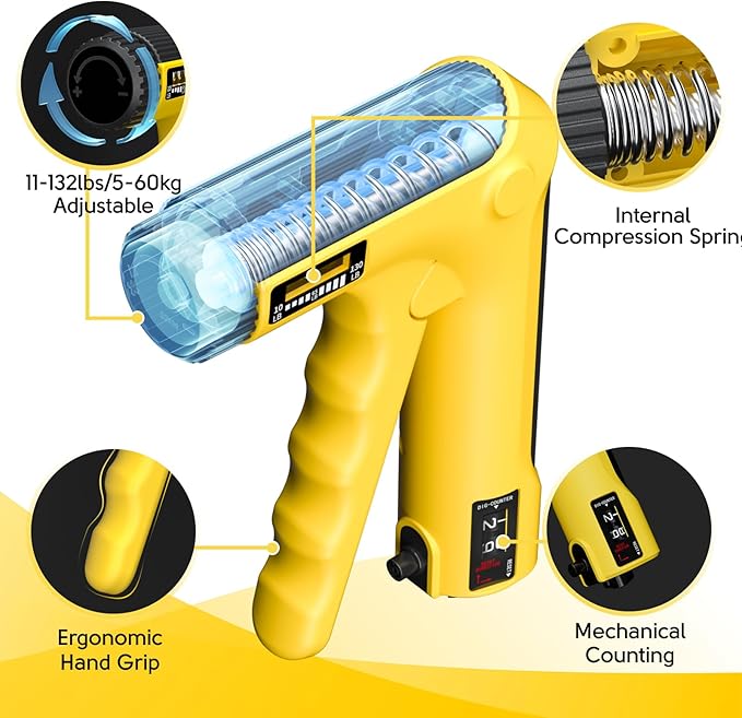 Hand Grip Strength Trainer Kit - Hand Gripper Strengthener 6 Pack with 2 Adjustable Resistance with 2 Finger Stretchers Finger Exerciser Forearm Workout Ring Exercise Equipment Yellow and Black