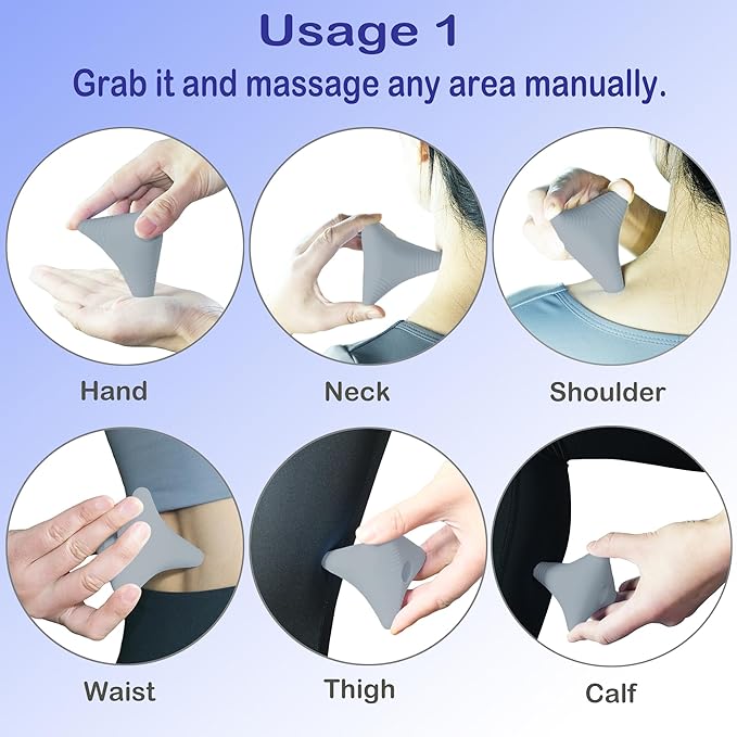 Trigger Point Massage Ball, Manual Massager Tool for Muscle Knot Deep Tissue Relief Myofascial Release Physical Therapy Hip Flexor Iliacus Psoas Hand Foot Back. 2.8×2.9” (Gray)