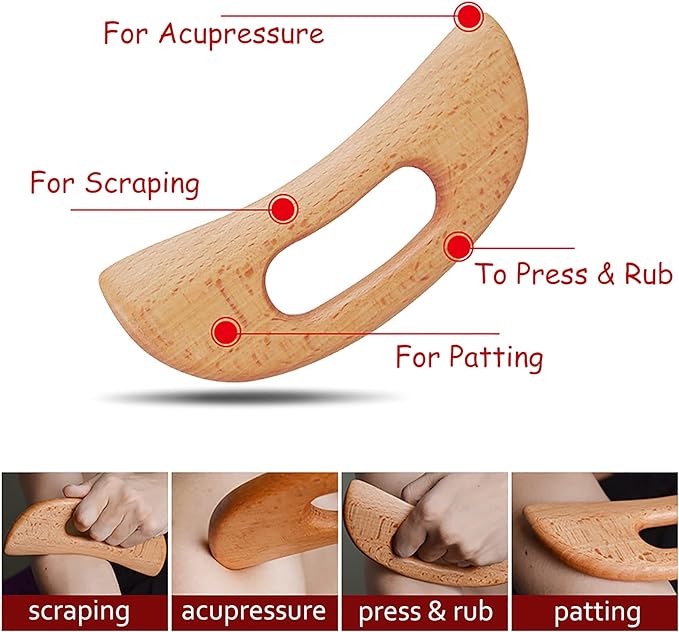 FKYzixeh Lymphatic Drainage Massager, Wooden Gua Sha Tool for Body, Manual Massage Scraper for Anti Cellulite and Relieve Muscle Fatigue, Body Gua Sha Paddle (Style A)