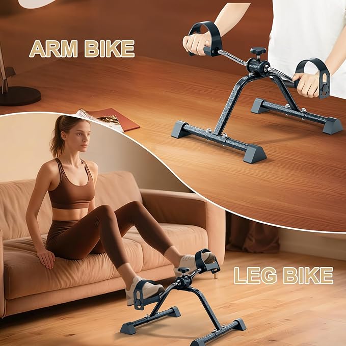 Under Desk Elliptical & Mini Exercise Bike – Seated Leg Exerciser & Pedal Machine for Seniors Arm & Leg Workout, with Non-Slip Covers & Multiple Adjustable Resistance/Speeds
