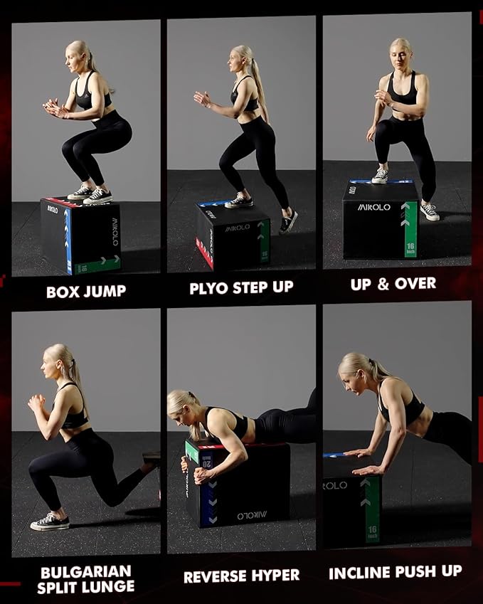 Mikolo 3-in-1 Foam Plyometric Box – Soft Jump Box with Solid Wood Core, High-Density Foam and Non-Slip Cover – No Assembly Required for Home Gym Workout