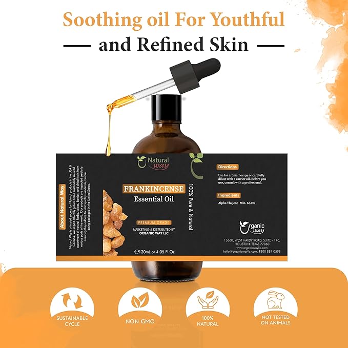 Frankincense Essential Oil | Pure Aromatherapy Oil for Diffusers, Hair Growth, Skin, Scalp Care, Massage | Refreshing Hair Oil for Women & Men | Natural Essential Oil for Diffuser | 4 Fl Oz (120 mL)