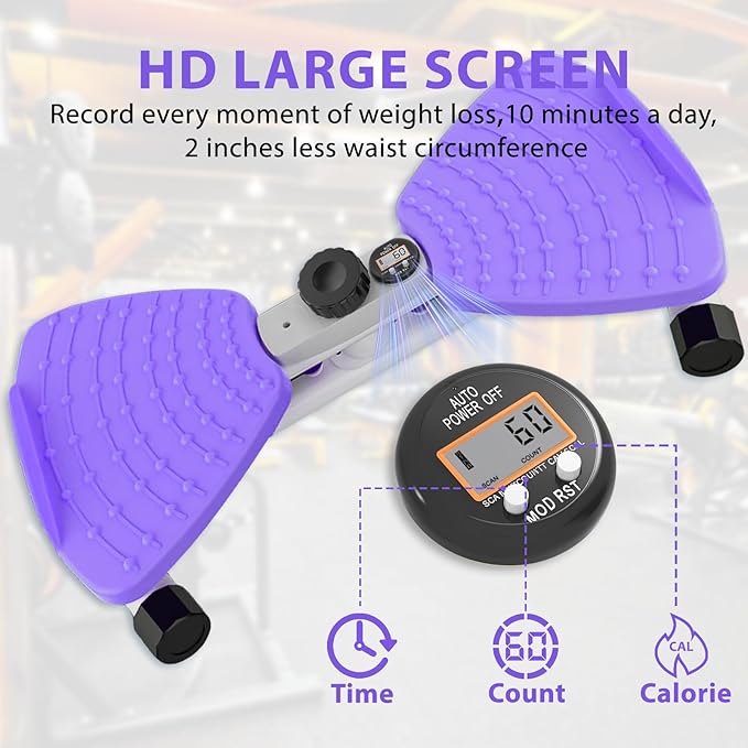 Twisting Waist Machine, Twist Board for Exercise, 300 lbs Weight Capacity, Noiseless Ab Twister for Home Gym Equipment for Women/Men, Track Time, Reps, Calories with Digital Display (Purple)