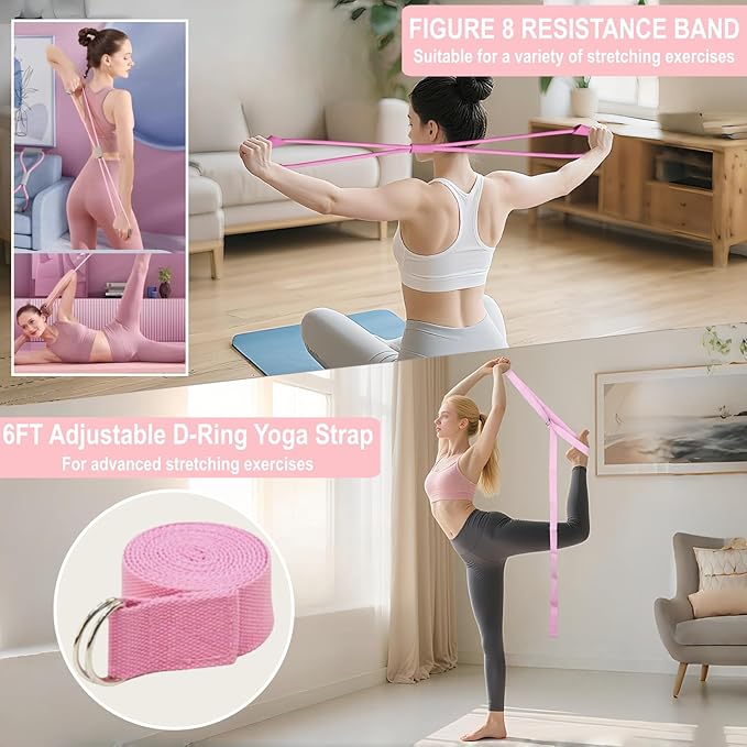 Pilates Equipment 15" Pilates Ring Plus, Pilates Kit for Home Workouts, Pilates Essentials Kit for Women with Pilates Ring and Ball Set, Booty Bands, Figure 8 Resistance Band, Yoga Band