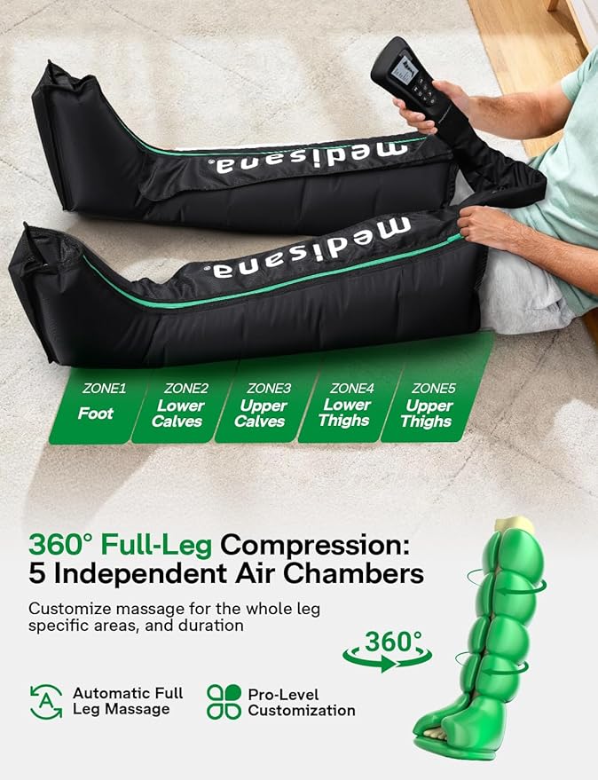 Medisana Leg Massager with Heat and Compression, Full Leg & Foot Massager Compression Boots with 6 Modes, 5 Intensity and 3 Heat for Circulation and Pain Relief - Gifts for Mom, Dad, Athletes, Gym
