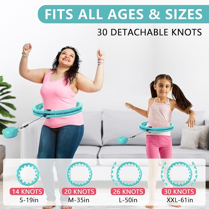 30/24/12 Knots, Upgraded Magnetic Lock Weighted Hula Hoop for Kids Adults Weight Loss, Infinity Hoop Plus Size, Home Indoor Outdoor, Fitness Exercise, Abdominal Toner
