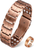 3X Strength Magnetic Copper Bracelet for Men - 99.9% Pure Copper Bracelet & Ring Set - Premium Fold-Over Clasp and Adjustable Length Sizing Tool & Jewelry Box