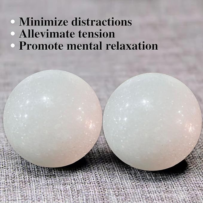 Natural Marble Baoding Chinese Meditation Balls, Stress Relief Hand Exercise Therapy Set with an Upgraded Shockproof Imitation Wood Box, 2-Piece Set,White Small-1.38"