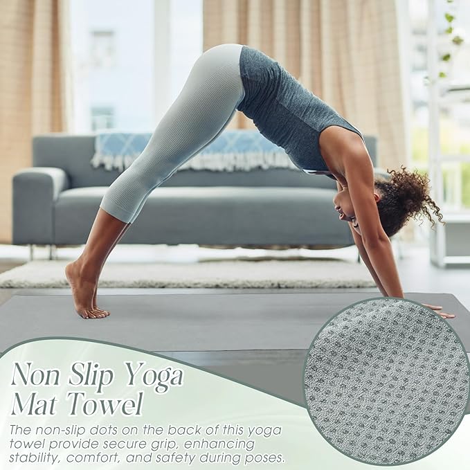 3 Pack Hot Yoga Towel Non Slip 72" x 26" Extra Large Microfiber Yoga Mat Towel with Grip Dot Absorbent Sweat Anti-Slip Mat Cover for Pilates Fitness (Morandi Pink Blue Green)