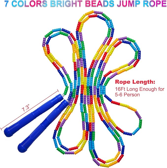 Long Double Dutch Jump Rope 16 Ft 2 Pack, Soft Beaded Skipping Ropes for Kids Adults, Plastic Segmented Jump Rope Multiplayer Group
