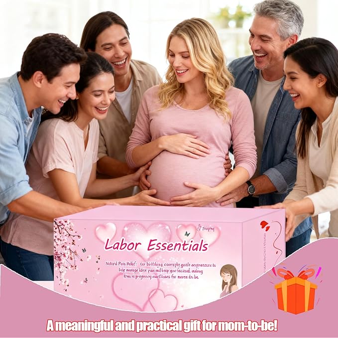Labor Comb Kit with Massage Roller Ball and Pain Fidget, Wooden Birth Support Tools for Expectant Mothers, Pregnancy Essentials (Wood)