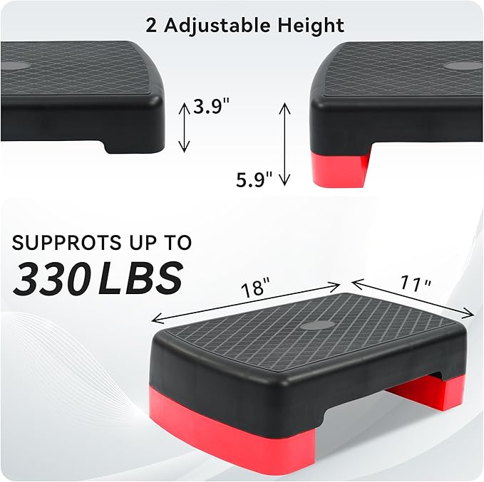 18" Aerobic Exercise Step Platform, Lightweight Portable Step Up Platform Trainer, Adjustable Height 3.9”5.9” for Home Gym