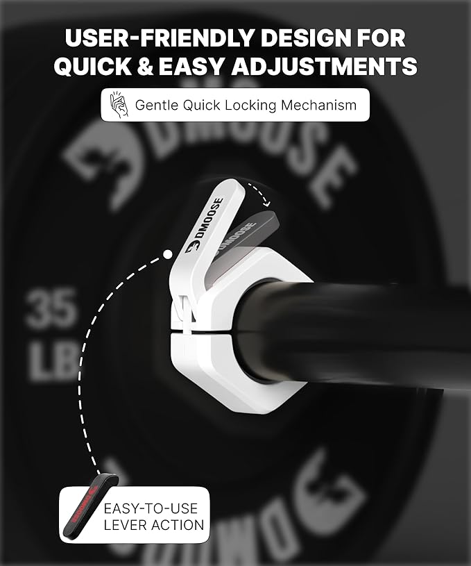 DMoose Fitness Barbell Clips 2 Inch (Pair) - Quick Release Olympic Barbell Clamps & Collars with Anti Slip TPR Grip for Secure Weightlifting and Powerlifting - Weight Clips for Bars at Home or Gym