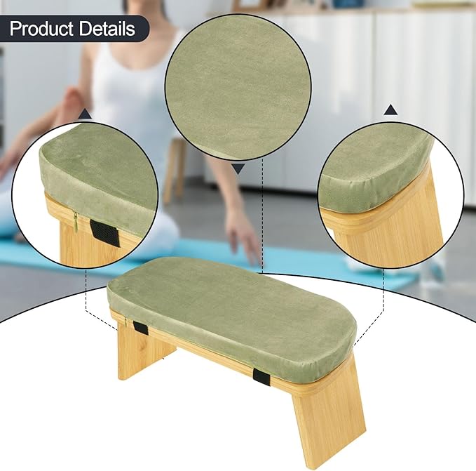 Meditation Bench Prayer Bench with Soft Cushion Wooden Comfortable Portable Folding Kneeling Stool Prayer Stool, Green
