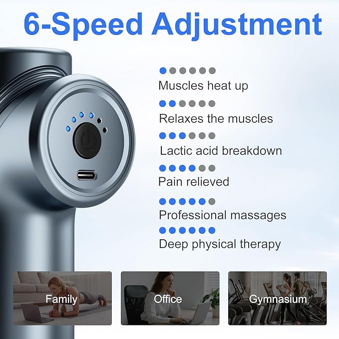 Massage Gun Deep Tissue, Back Massager for Pain Relief, Silent Mini Muscle Massager with 9 Massages Heads Birthday Gifts for Men Women Dad Him (Blue)