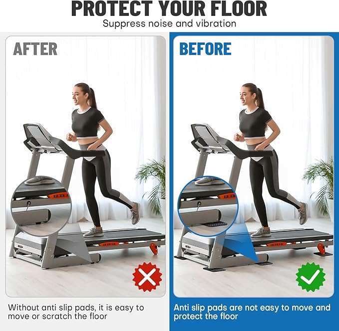Treadmill Mat Pads 4PCS- Double-Sided Non-Slip - Anti Vibration Mat for Treadmill, Walking Pad, Exercise Bike - Hardwood Floors Protection