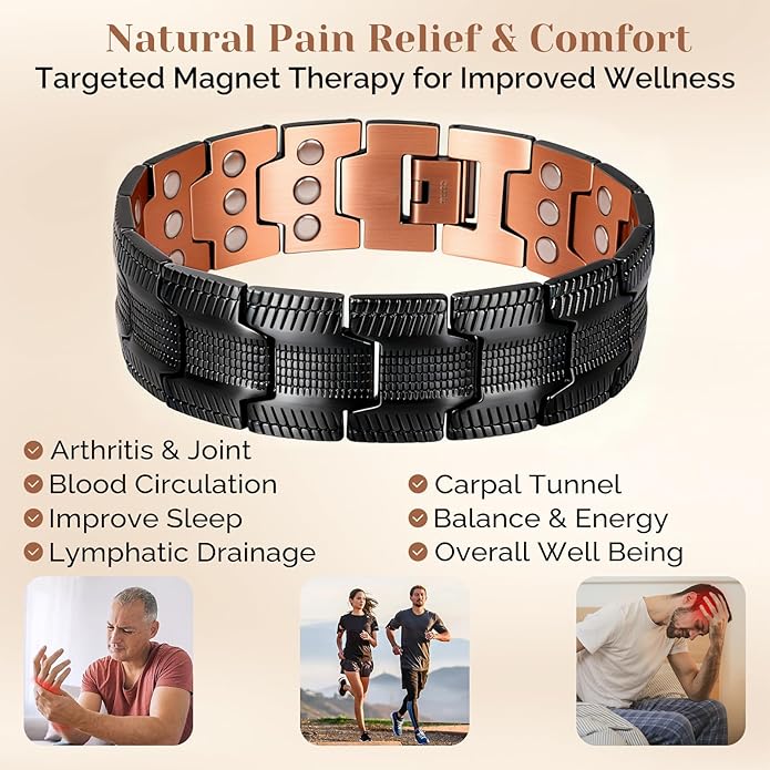 JEROOT Men's 99.99% Pure Copper Magnetic Bracelet, 3500 Gauss Magnets Adjustable with Sizing Tool