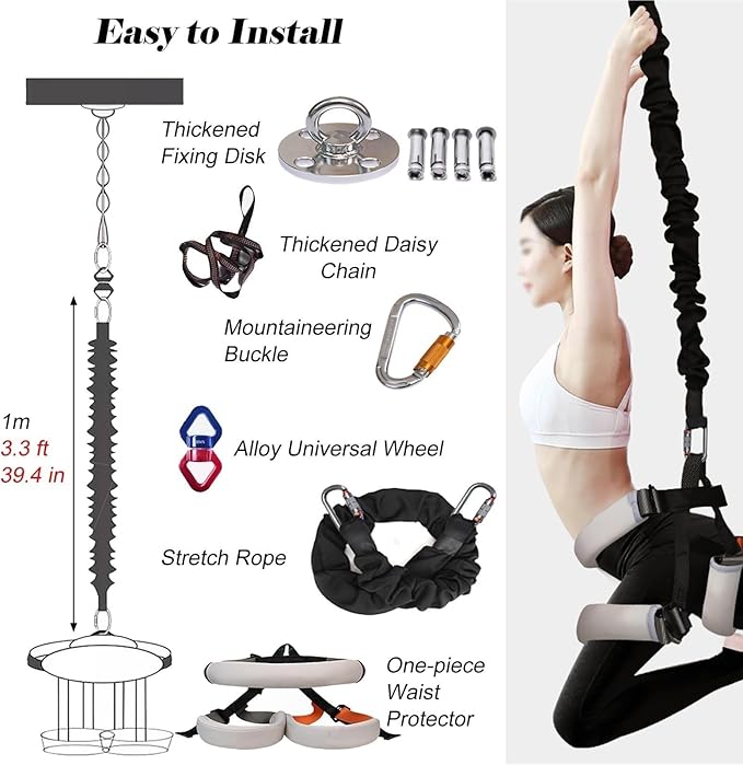 Bungee Fitness Equipment Set W/4 Sizes, Professional Latex Cord Resistance Bands For Gym, Yoga & Air Dance, Suspension Trainer Professional Home Suspension Training Kit