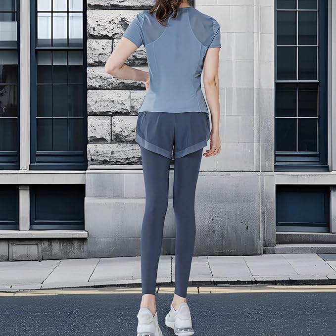 Women'S 2-Piece Black Outfit, Short Sleeve Pilates Set, Breathable Polyester/Spandex Fabric, Casual & Sportswear In Xxl