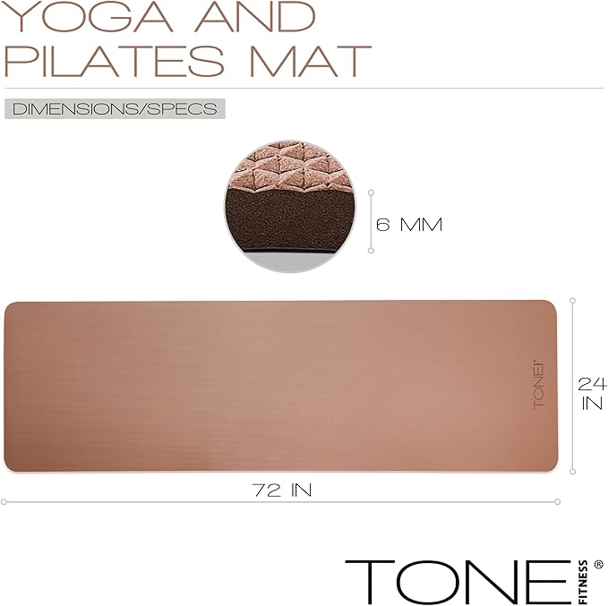 TONE Fitness Yoga Mat 1/4" Thick Non Slip Exercise & Pilates Mat for Home Workouts with Carrying Strap | Multiple Options